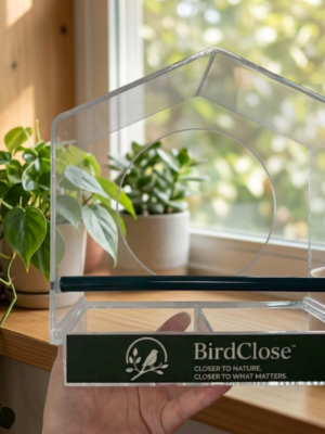 BirdClose Chalet window bird feeder indoor