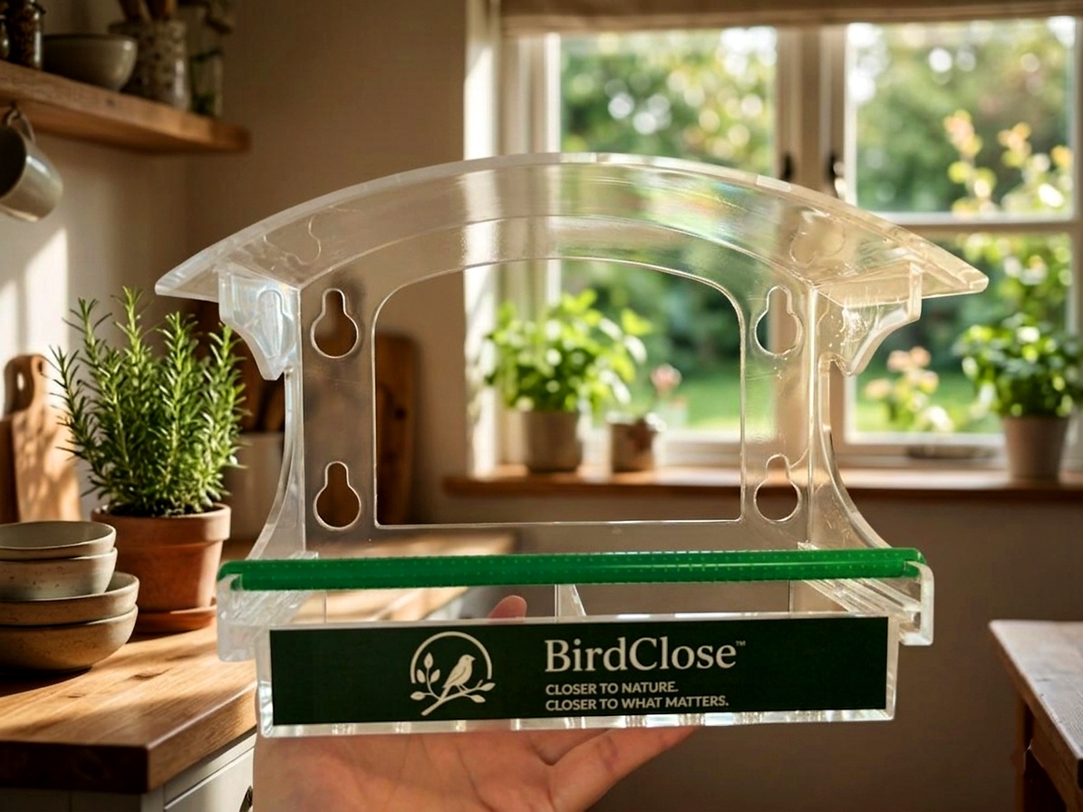 BirdClose Haven premium acrylic window bird feeder indoor