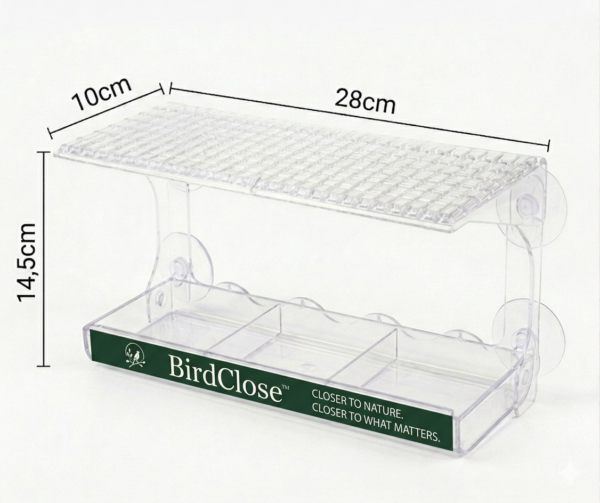 BirdClose Horizon window bird feeder measures